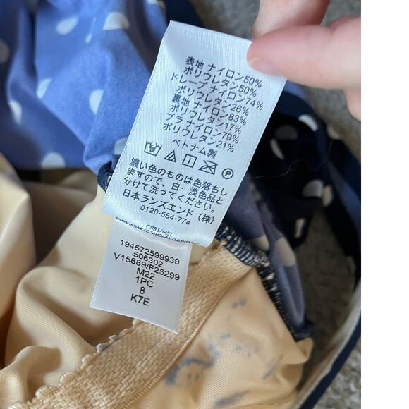 Lands End One Piece Swimsuit 8 Medium Polka Dot Twist Crossback Blue Classic - Picture 8 of 14